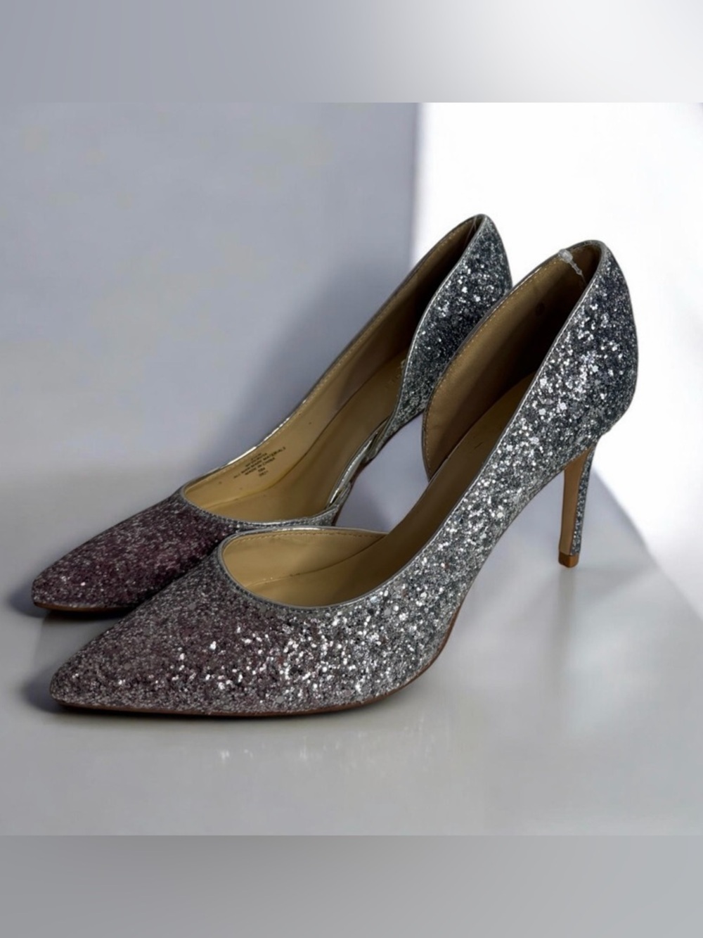 Marc Fisher Debuta Silver-to-Purple Ombre Glitter Pointed-Toe Stiletto Heels
